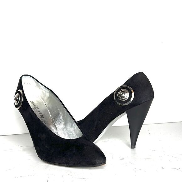CHARLES JOURDAN Paris Black Suede Heels US 9,5-10 - Picture 3 of 15
